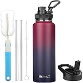 MEZMUT Insulated Water Bottle with Straw&2 Lids 40oz Stainless Steel Water Bottles Metal Water Bottle Double Walled Vacuum Insulated Bottles Cups Leak-Proof Travel Cup (Gradient Red Blue)