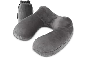 UROPHYLLA Inflatable Travel Pillow, Soft Velvet Inflatable Neck Pillow for Traveling, Airplanes, Train, Car, Office with Compact Bag, Breathable Washable Cover, Suit for Adults Sleeping - Grey