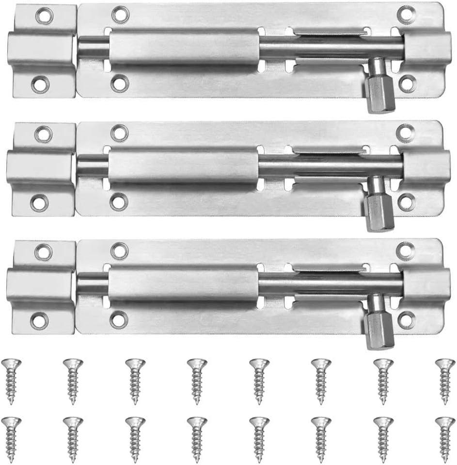 3 Sets Door Bolt Lock, 4 Inch Door Bolt Barrel Security Slide Latch