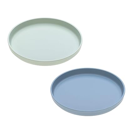 LÄSSIG Kinder Teller Set mit Bambus (2 Stk.) nachhaltig Kindergeschirr mit Bambus / Plate Set with Bamboo Uni, Mint / Blaubee