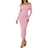 Simlakey Women's Off Shoulder Bodycon Sweater Dress Long Sleeve Fall Maxi Dress Elegant Cocktail Party Long Dresses