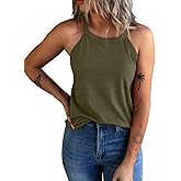KINLONSAIR Women's Summer Sleeveless Halter Tee Shirts Crew Neck Workout Tank Tops Casual Plain Cami Shirts