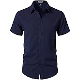 JEMITOP Men's Stretch Textured Short Sleeve Button Down Shirts Summer Casual Beach Wedding Vacation Shirt