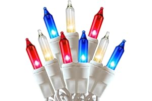 HISHINY Red White Blue 4th of July Patriotic Day Decorations Lights 100 Count Mini String Lights with White Wire for Outdoor Indoor Christmas ,Holiday,Party, Independence Day Decor,UL Certified (21feet)