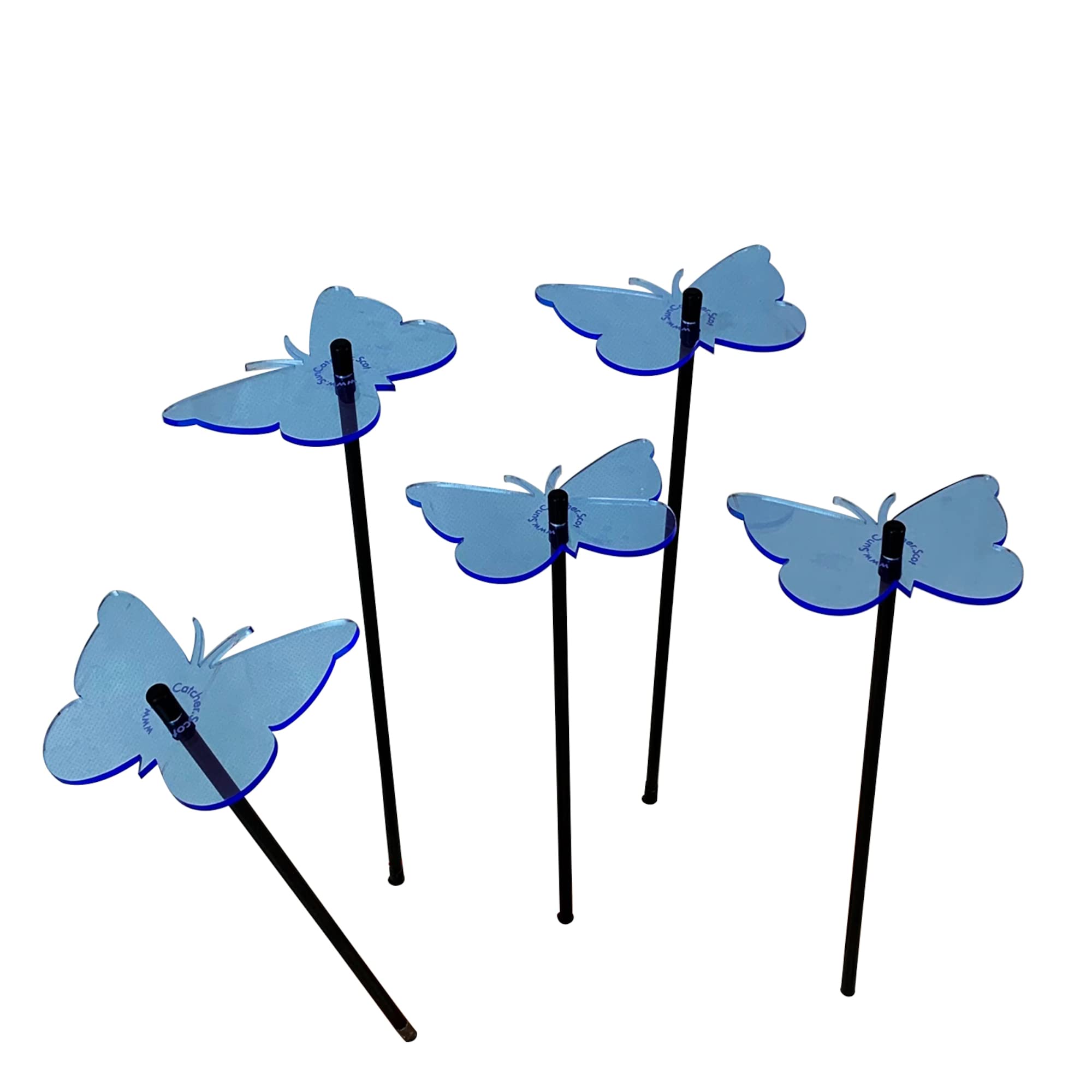 Sun Catcher Garden Decor Glowing Gatekeeper Butterfly Set of 5 Decorative Stakes 50cm, 19.7 inch high Outdoor Yard Patio Gift for Gardener, Colour:fluorescent Blue