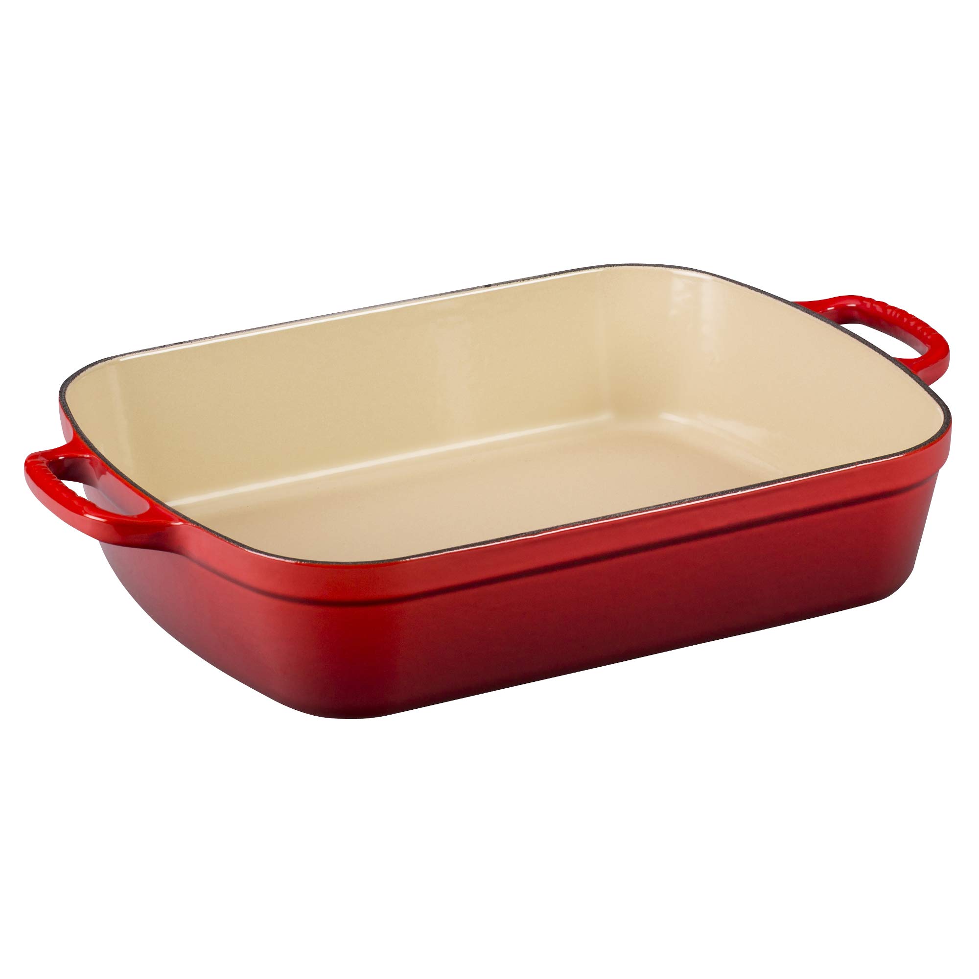Photo 1 of (minor damges)Le Creuset Enameled Cast Iron Signature Rectangular Roaster, 7 qt. (12.8" x 18.7"), Cerise