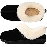 FamilyFairy Women's Warm Bootie Slippers Winter Cozy House Shoes Non Slip Indoor Outdoor with Fuzzy Collar