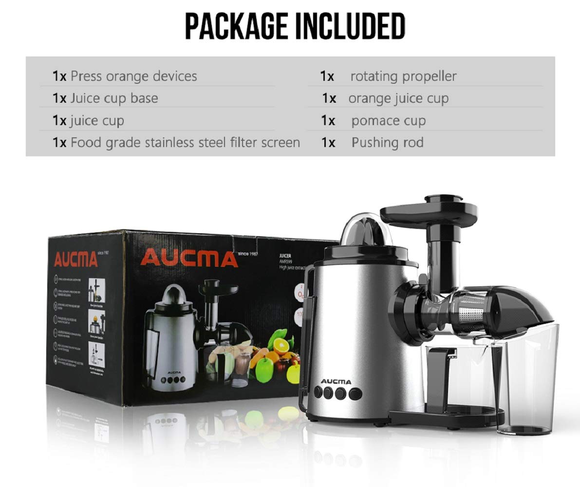 exprimidor con la función inversa juguera multifunción con 2 velocidades para  frutas y verduras AUCMA Juicer lento con la función exprimidor de cítricos  eléctrico Extractor del Juicer antioxidante Extractores de zumo Hogar
