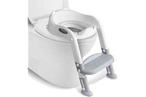 LIVINGbasics Adjustable Potty Training Toilet Seat with Non-Slip Step Stool Ladder, Handles and Splash Guard, Toddler Toilet 