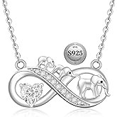 Fenthring Elephant Necklace for Women Sterling Silver Mothers Day Infinity Mama Pandant for Mom Heart with Birthstones Gifts