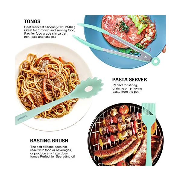 11in1 Silicone Cooking Kitchen Utensil Set, BPA Free Non Toxic Heat Resistant Nonstick Silicone Turner Tongs Spatula…