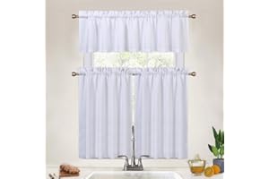 CAROMIO Cafe Curtains 36 Inch Length with Valance, 3 Pcs Waffle Weave Kitchen Tier Curtains and Valance Set Bathroom Window Curtains Short, White