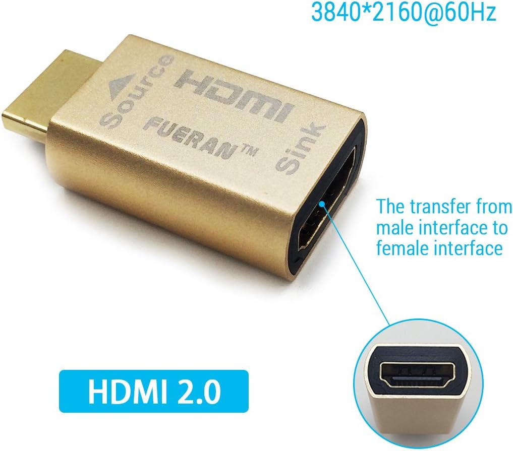 FUERAN HDMI Pass-Through EDID Emulator for with Video splitters Switches and Extenders,AV Receiver(fit-Headless) 4rd Generrtion Emulator Adapter 3840x2160@60h(Fix 120Hz Not Showing Problem ) 4K-1P - Image 4