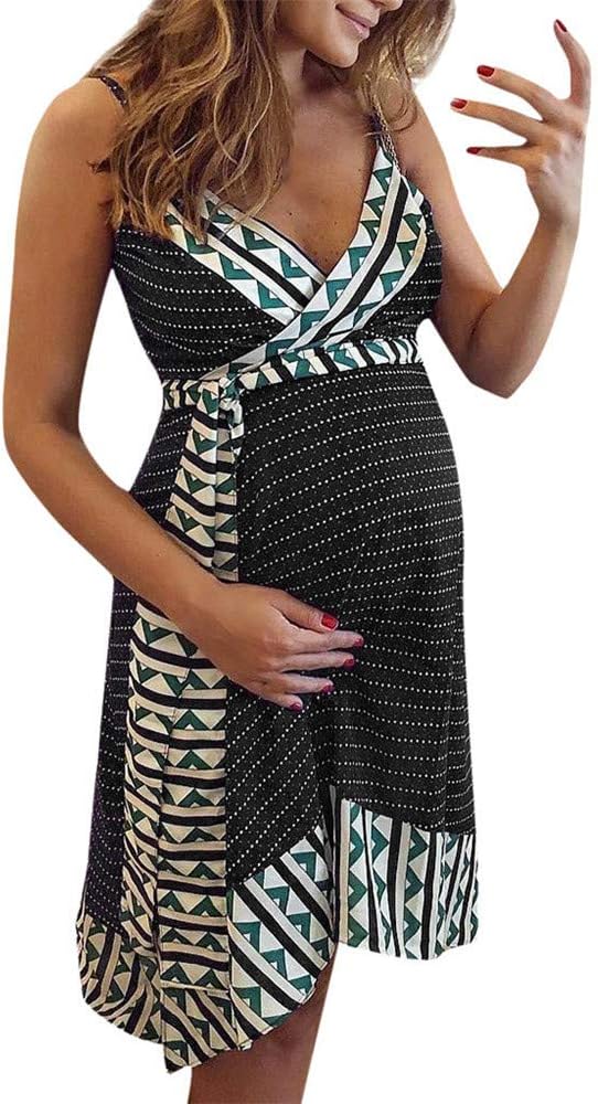 Boho Maternity Dress Women Stripe Printed Backless Dress Sleeveless Dress Loose Dress Pregnant Clothes