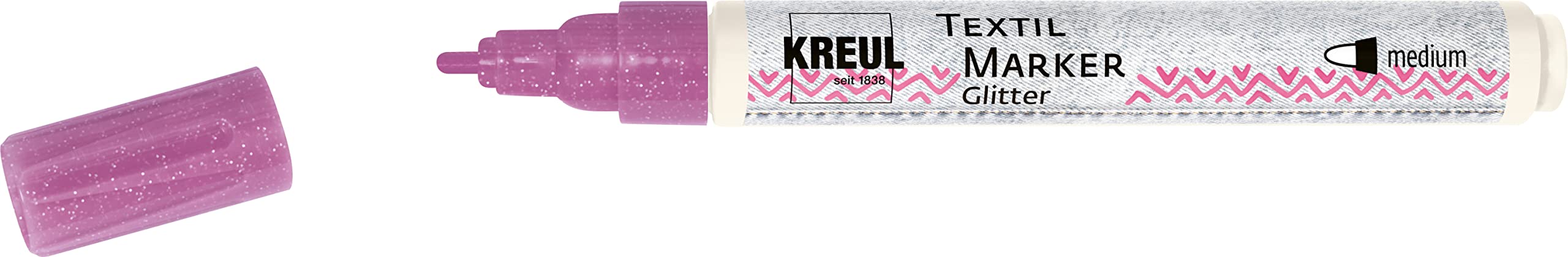 Kreul 92661 Javana Texi Mäx Glitter, Rose, with Round Tip Approx. 2-4 mm, Fabric Painting Pen for Light and Dark Fabrics, with Glitter Effect, Washable after Fixation