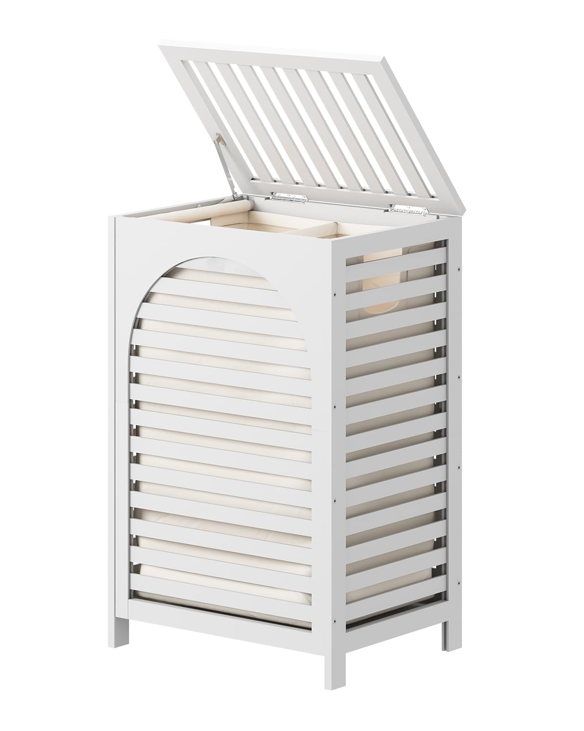 Photo 1 of White Laundry Hamper, 22.5 Gallon (85L) Bamboo Wood Clothes Laundry Basket with Lid and Handles, Removable Liner