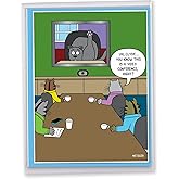 NobleWorks - Big Funny Birthday Greeting Card 8.5 x 11 Inch with Envelope (1 Pack) Oversize Jumbo Bday Cat Video Conference J9316BDG