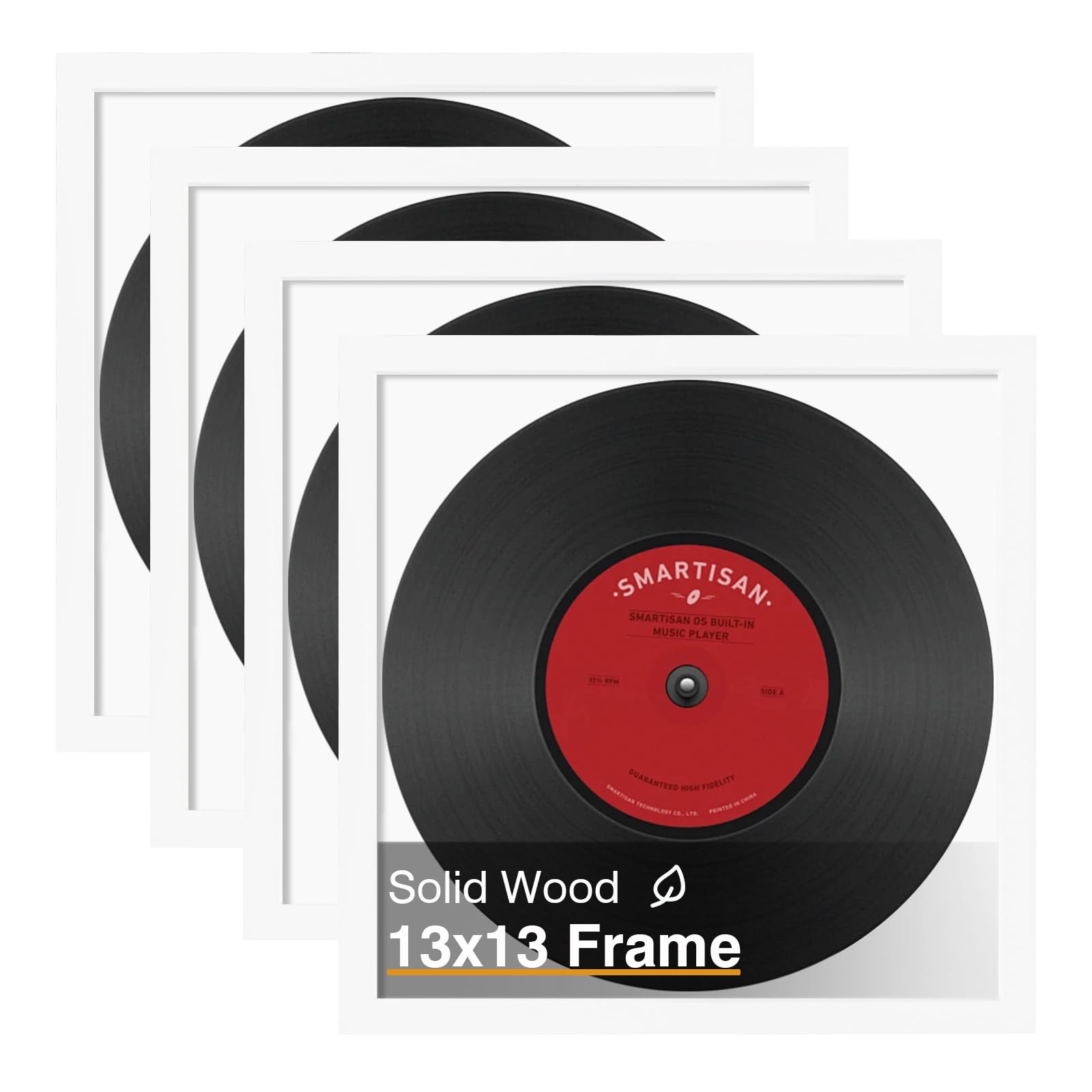 KINLINK 13x13 Picture Frame, White Square Solid Wood Frames for Pictures 13x13 without Mat and 12.5x12.5 Music Record Album, Wall Display Photo Frames White 4 Pack Image
