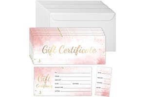 SHIEL-EVEN 50 Sets Gift Certificates for Business, Blank Gift Cards Certificates with Envelopes for Salon Restaurants Spa Marriage Birthday Christmas Client Vouchers - Pink
