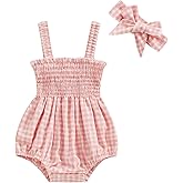 Tsseiatte Newborn Baby Girl Summer Bodysuit One Piece Ruffle Strap Romper Jumpsuit Cotton Blend Playsuit with Headband