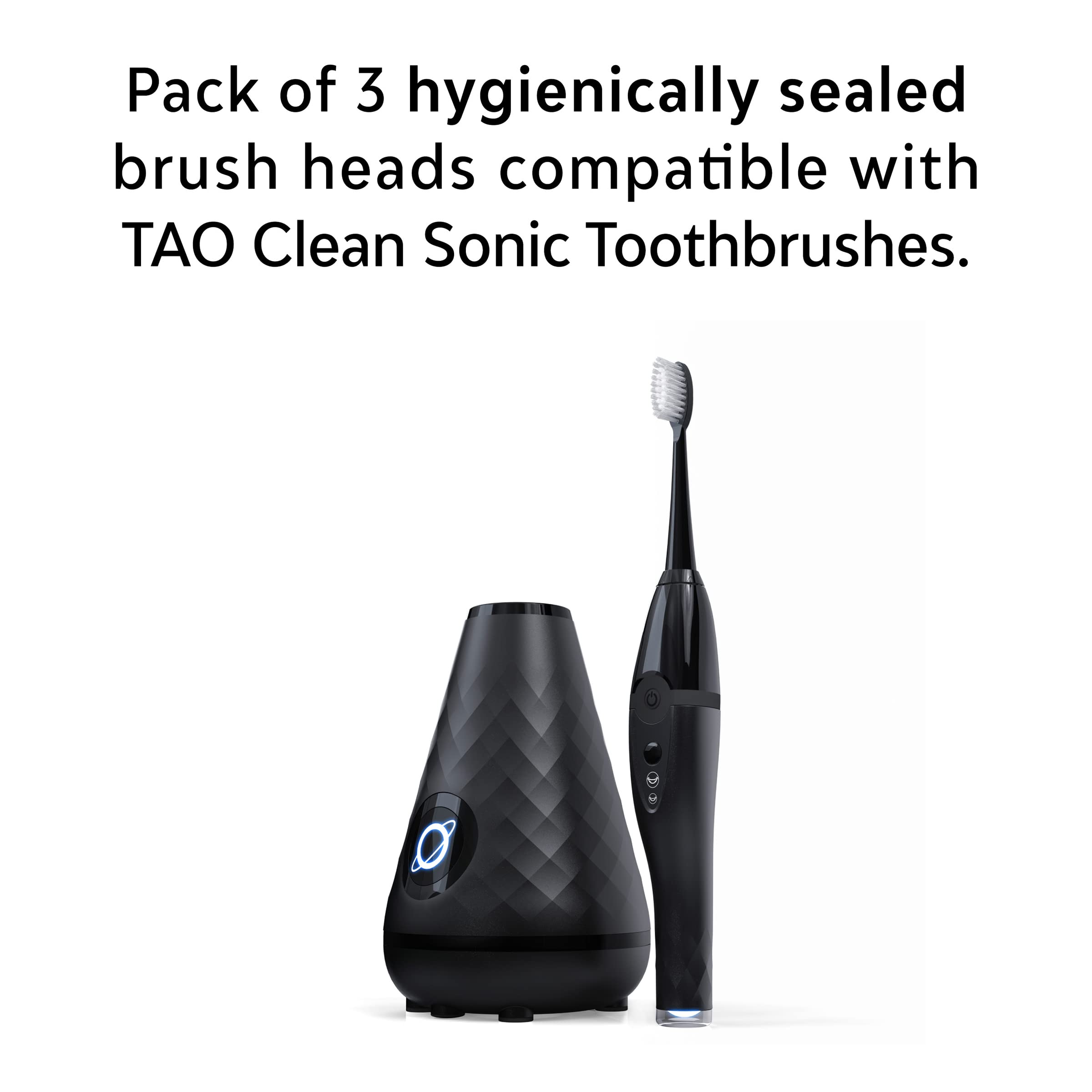 Tao Clean Umma Diamond Sonic Toothbrush Replacement Heads (3-Pack) – Replacement Heads for the TAO Clean Electric Toothbrush and Docking Station, Black