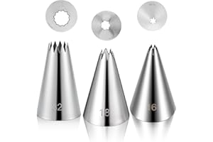 3 Pieces #16#18#32 Cake Piping Tip Open Star Icing Tip Seamless Icing Tips Stainless Steel Cupcake Piping Tips for Frosting E