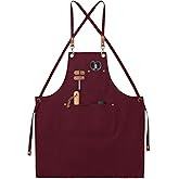 FunChaos Canvas Aprons, Kitchen Chef Aprons, Work Aprons for Men Women, Adjustable Strap Aprons with 3 Pockets