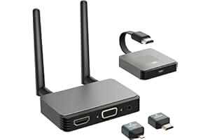 Wireless HDMI Transmitter and Receiver, HDMI Extender Adapter Plug & Play 2.4/5GHz Extender Kit, 4K Decode 1080P HD Output fo