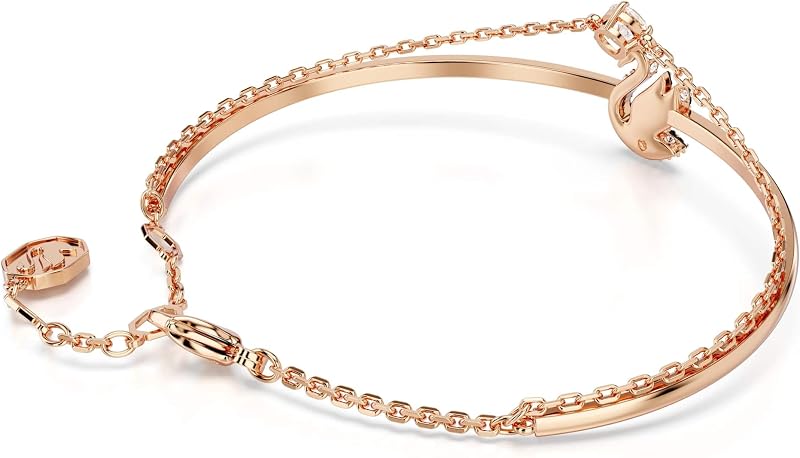 Swan Armreif, Rosé Vergoldeter Damenarmreif mit Schwan-Motiv und Strahlenden Swarovski Kristallen
