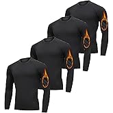 4-Pack Men's Fleece Lined Compression Long Sleeve Shirts - Thermal High Neck, Windproof & Quick-Dry for Running, Gym,Skiing