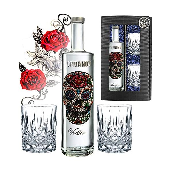 Prime Presents Geschenkset: Iordanov Vodka (0,7 l) - Flower Skull! Geschenkset inkl. 2 Tumbler-Gläsern! Experte…