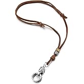 COOLSTEELANDBEYOND Mens Leather Cord Necklace with Wolf Head and Ring Pendant, Rustic Animal Jewelry, Adjustable Cord