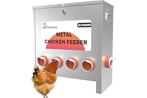 Kinchoix Metal Chicken Feeder Large Capacity 85lbs Automatic Metal Rat Proof Chicken Feeders No Waster Weatherproof Poultry Feeder for Chickens, Geese, Ducks, Turkeys, Quails (6-Port)