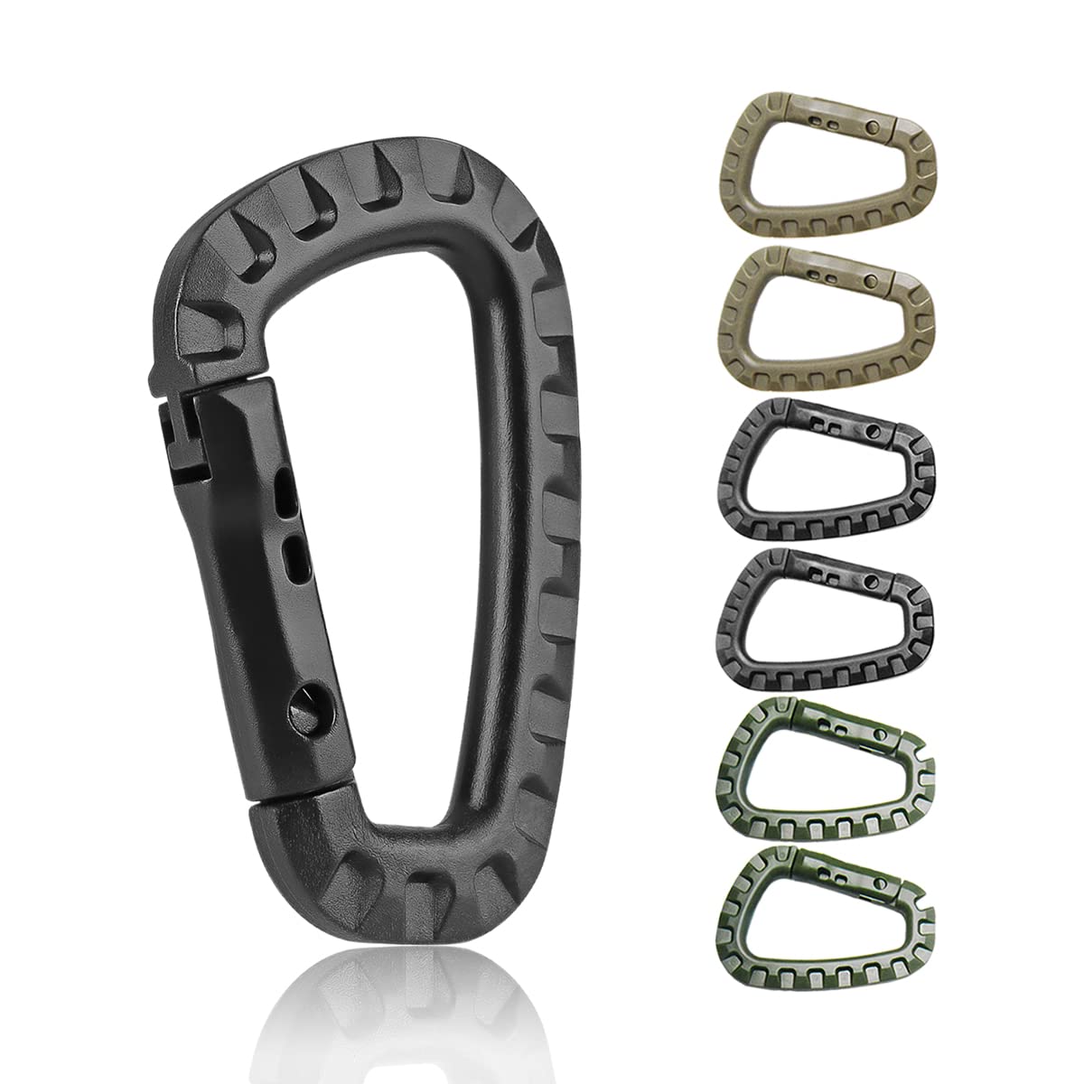 Photo 1 of CooBigo 6Pack Tactical Carabiner Keychain Clip Tac Link Plastic Climbing D-Ring Large Key Chain Heavy Duty Spring Snap Hook for Backpack, Belt, Tent, Water Bottle, Camping Lantern, Higing