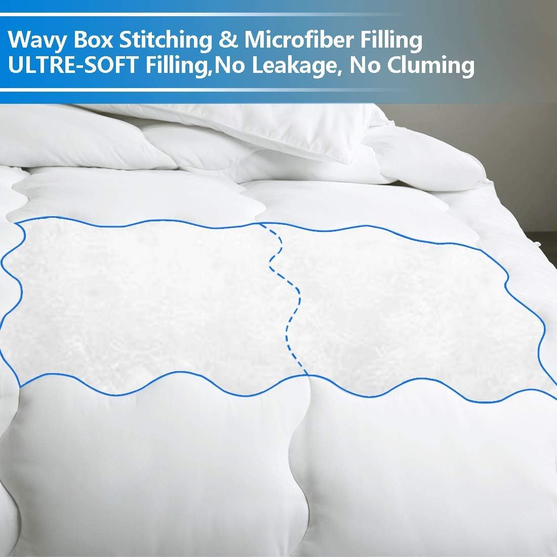 KARRISM All Season Down Alternative Queen Comforter, Winter Warm Comforter Ultra Soft Quilted Duvet Insert with Corner Tabs, Wavy Box Stitched, Luxury Fluffy & Lightweight (White, 88 x 88 inch): Kitchen & Dining