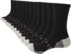 BUDERMMY Socken Herren 43-46 39-42 Wandersocken Crew Sportsocken Gepolstert Trekkingsocken Baumwolle Atmungsaktiv Laufsocke Arbeitssocken