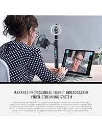 Sistema de video de transmisión de torreta profesional Marantz con audífonos en la parte posterior y tela de fibra óptica