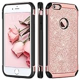iPhone 6 Plus Case,iPhone 6S Plus Case,BENTOBEN Sparkly Glitter 2 in 1 Hard PC Laminated with Shiny Faux Leather Soft TPU Bumper Shockproof Protective Case for iPhone 6S Plus/6 Plus 5.5 Inch,Rose Gold