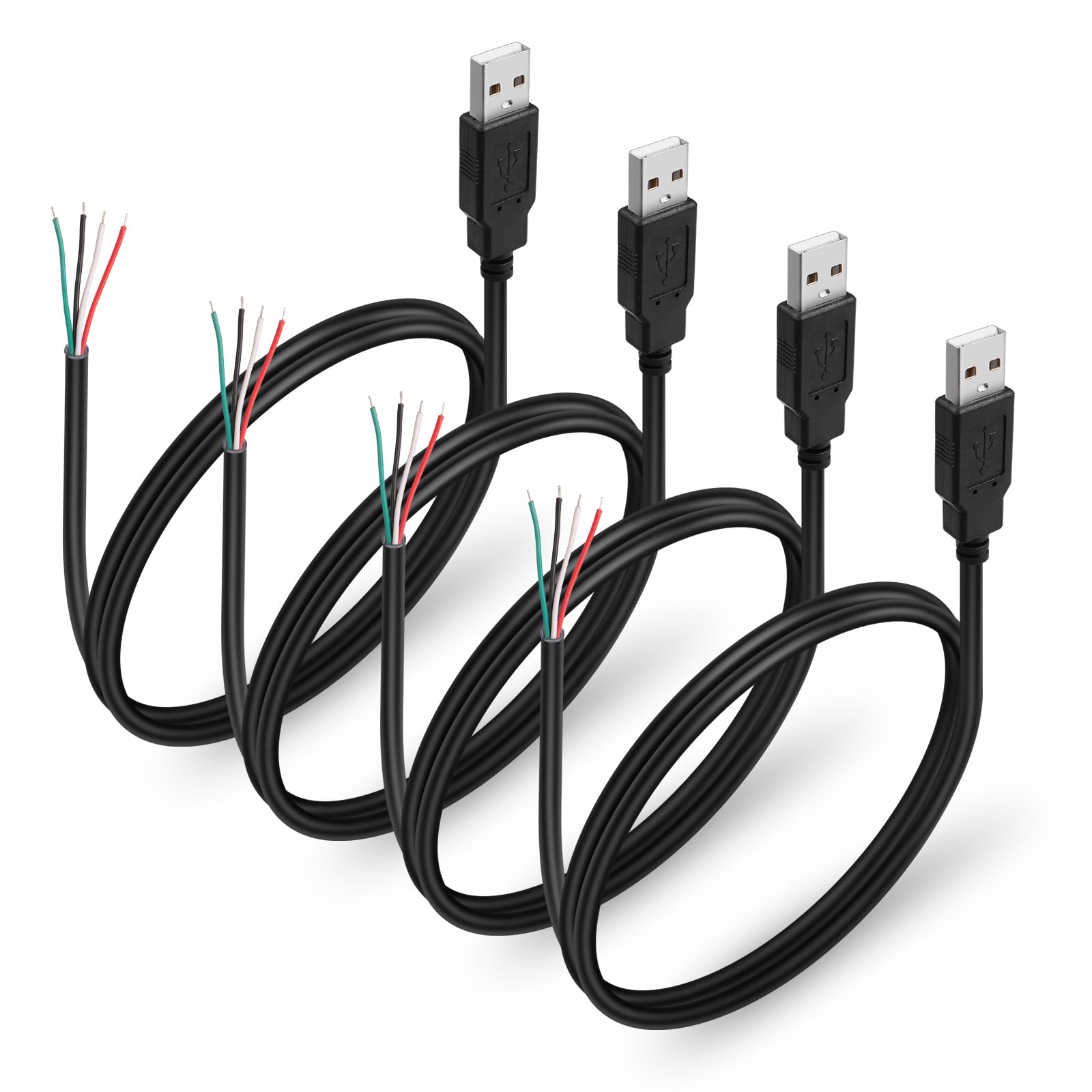 USB-A Pigtail Kabel Set – 4 Stück, Je 100 Cm, Ideal Für DIY-Reparaturen & Eigene USB-Geräte