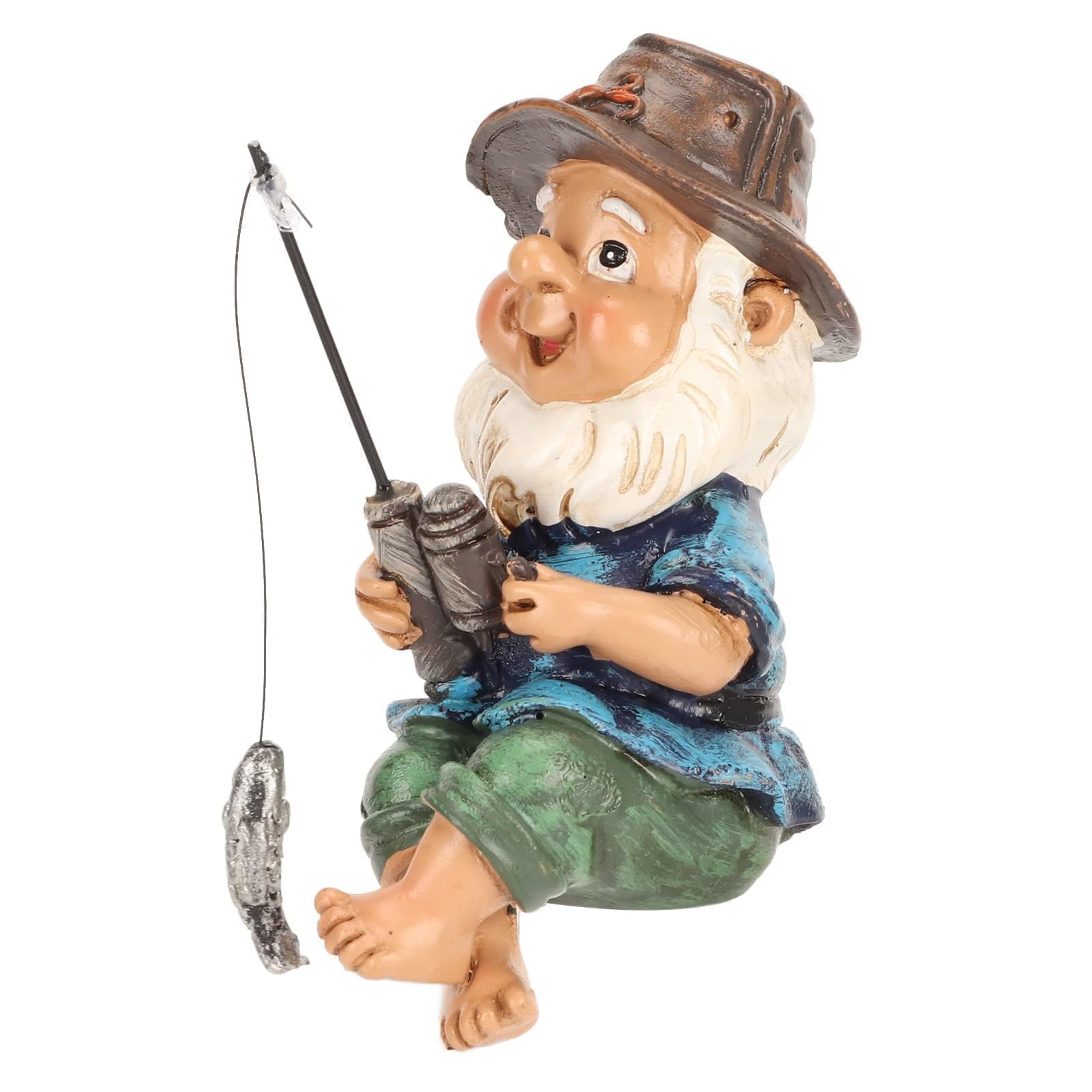 Fishing Gnome Statue Outdoor Garden Ornament, Resin Gnome Figurine Dwarf Sculpture for Lawn Yard Patio Pond Decor, Weatherproof Small Fisherman Decoration Gift for Angler