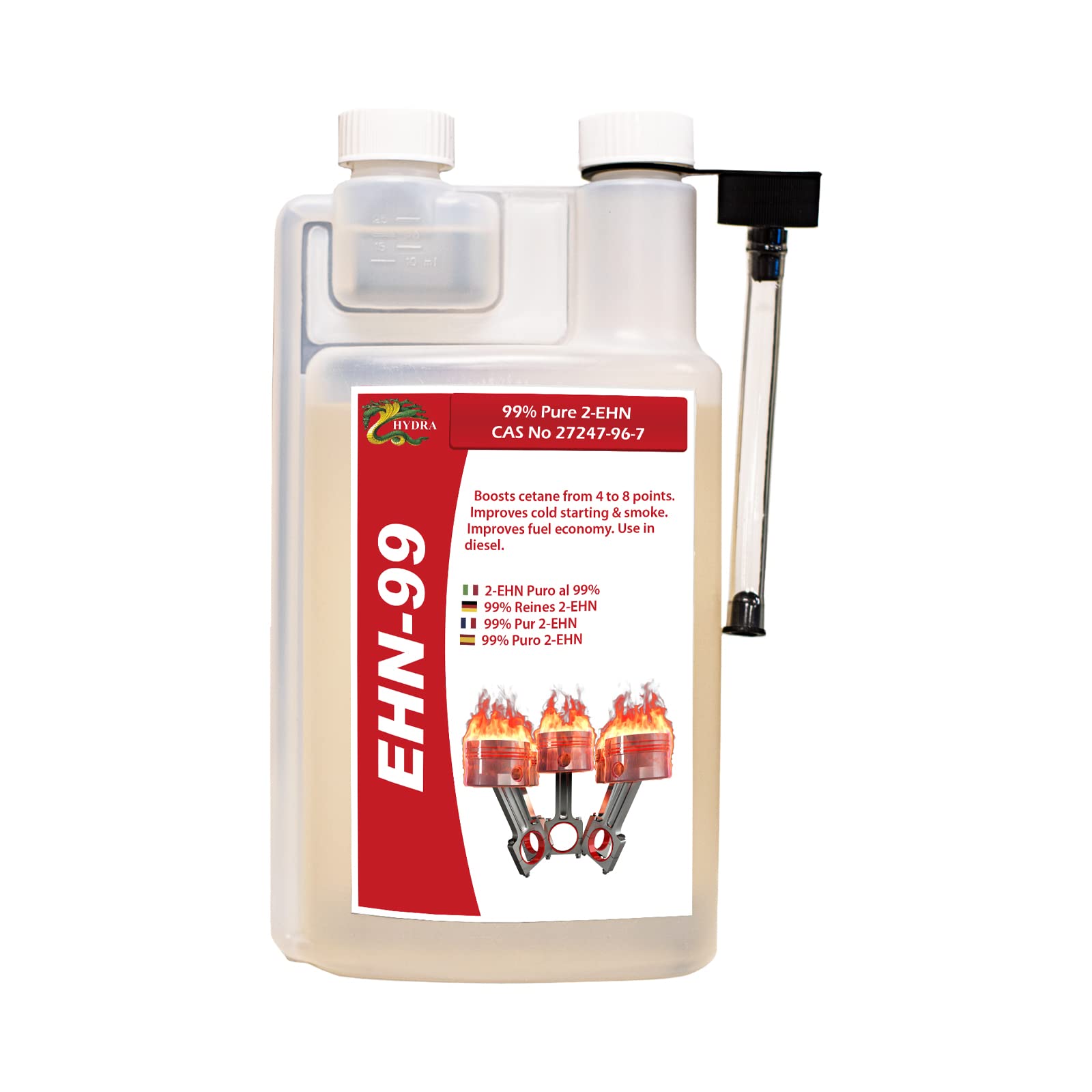 HYDRA EHN-99, 2-Ethylhexyl-Nitrate 99% Pure 2 EHN Performance Enhancer Cetane Booster Diesel Treatment Additive, 1L Treats up to 1000L.