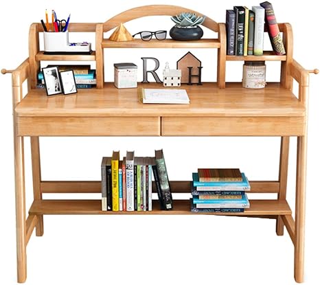 WHOHO Escritorio de Madera Maciza con 2 cajones, Escritorio para