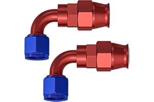 SINTLY 6AN 90 Degree Fitting PTFE Hose End Fittings for PTFE Hose (Blue/Red 2PCS)