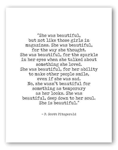 she was beautiful fitzgerald quote f scott fitzgerald wall art vintage typography print 8x10 unframed
