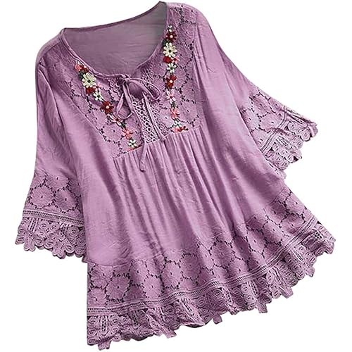 Womens Tops Summer 2020,Floral Print Tunic Tops 3/4 Long Sleeves Casual Loose V Neck Blouse Button Up Print Shirts