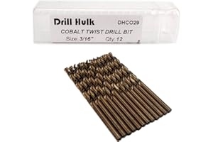 DRILL HULK 3/16-Inch Cobalt Steel M35 Jobber Length Twist Drill Bits for Hard Metal, Stainless Steel, Pack of 12