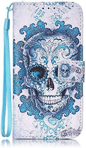 Galaxy S7 Case, iBerry Premium Slim-fit Flip PU Leather Wallet Case With Full Body Protective Cover for Samsung Galaxy S7, Blue Skull