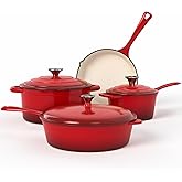 Kitchen Academy Enameled Cast Iron Cookware Sets - 7Pcs Pots and Pans Set Non Toxic, Induction Dutch Oven Set, PFOA&PFAS Free