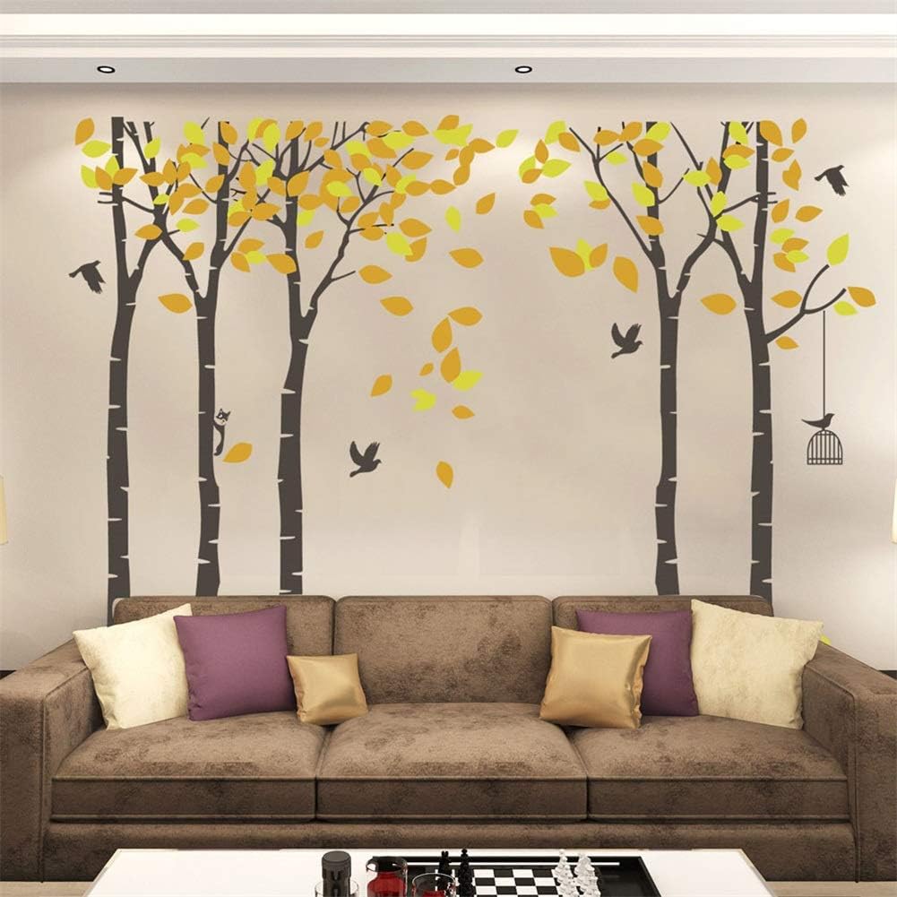 Fymural 5 Trees Wall Decal - Forest Mural Paper for Bedroom Kid Baby Nursery Vinyl Removable DIY Sticker 103.9x70.9",Orange+Brown