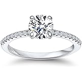NORBU Solitaire Pave Moissanite Engagement Ring for Women, 1CT D Color VVS1 Clarity, 925 Sterling Silver Promise Ring with 18K White Gold Plated, Jewelry Gift for Wedding Anniversary Birthday Christmas Valentine's Day